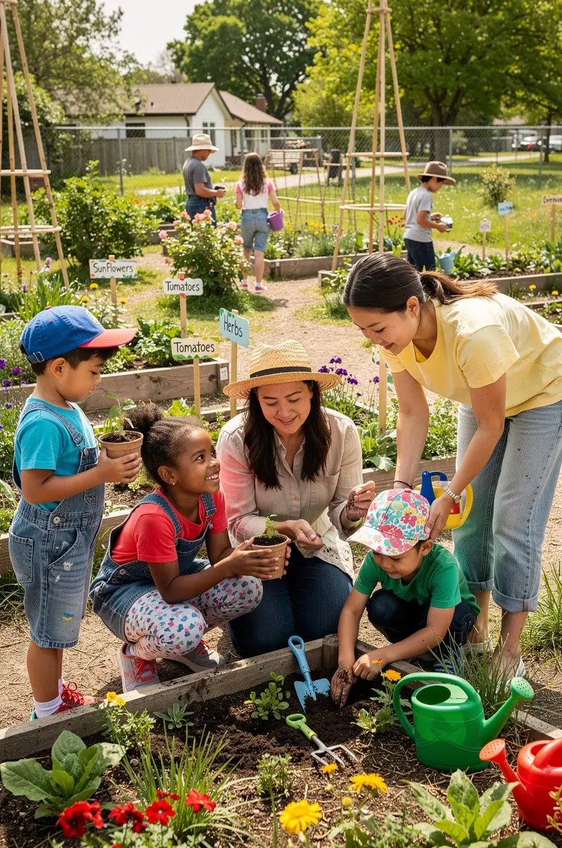 Gardening workshop with participants caring for plants