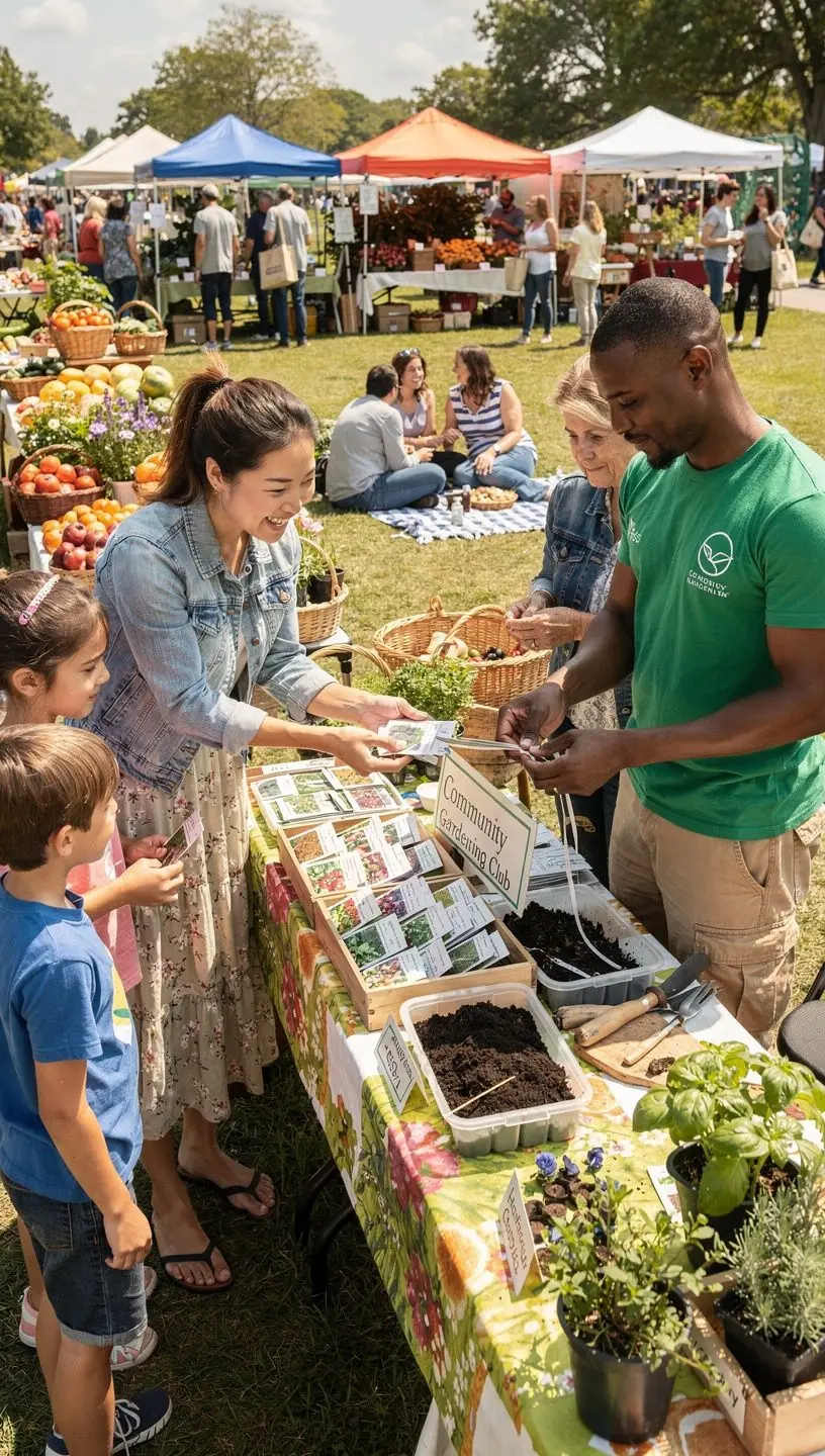 Plant exchange event setup in a community garden.